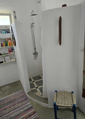 Shower, towels, soap - Comfortable vacation home with roof terrace in the original part of Crete (Kato Chorio)