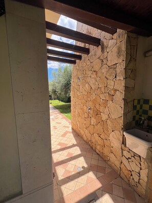 Hair dryer, bidet, towels, soap