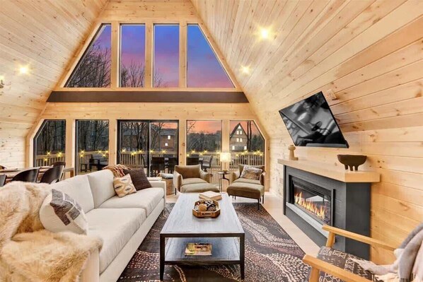 Televisio, takka, kirjoja