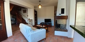 TV, DVD player, books, music library