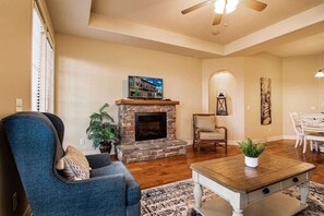TV, fireplace, offices
