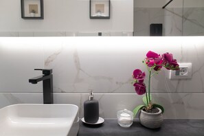 Haartrockner, Bidet, Handtücher, Seife