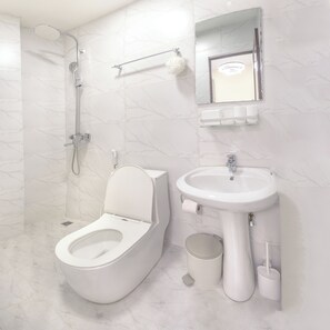 Serviettes fournies, savon, papier de toilette