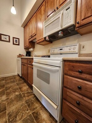 Fridge, microwave, oven, dishwasher