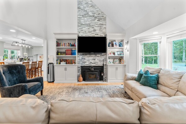 Smart TV, fireplace, video games, books