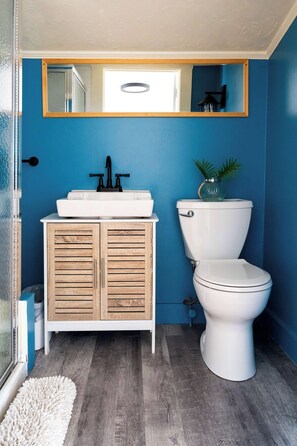 Regadera, secadora de cabello, toallas