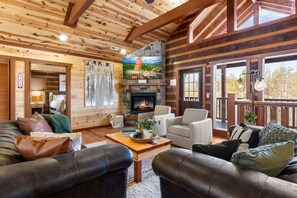 TV connectée, cheminée, livres