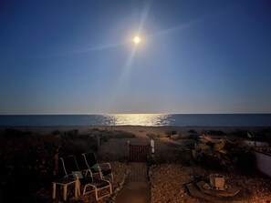 On the beach, sun loungers