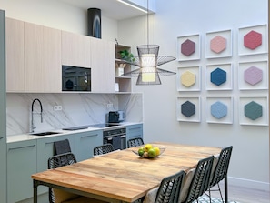 Fridge, microwave, oven, dishwasher