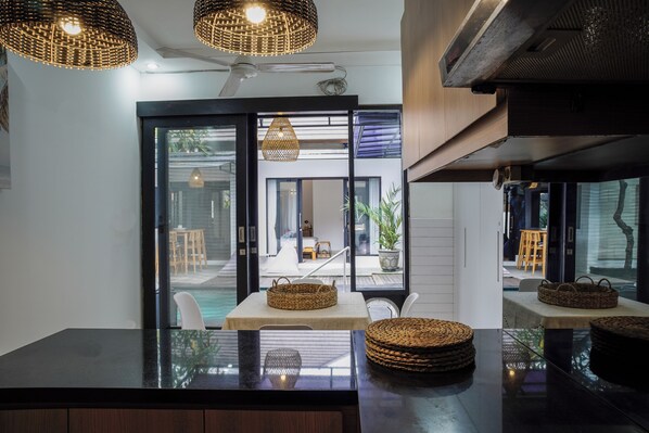 Microwave, oven, electric kettle, toaster