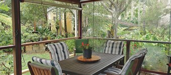 Original house, large gardens in bush setting