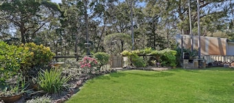 Original house, large gardens in bush setting