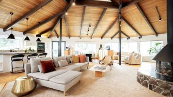 Télévision, cheminée, chaßne hi-fi