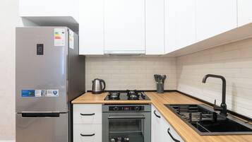 Apartemen Deluks, balkon, pemandangan kota | Dapur pribadi | Ketel listrik