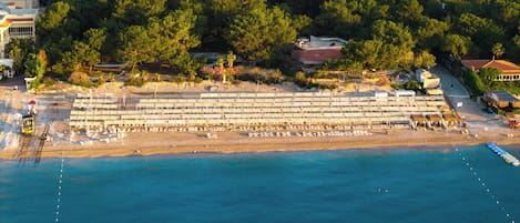 Sun-loungers, beach umbrellas, beach towels