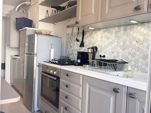 Fridge, oven, stovetop, electric kettle