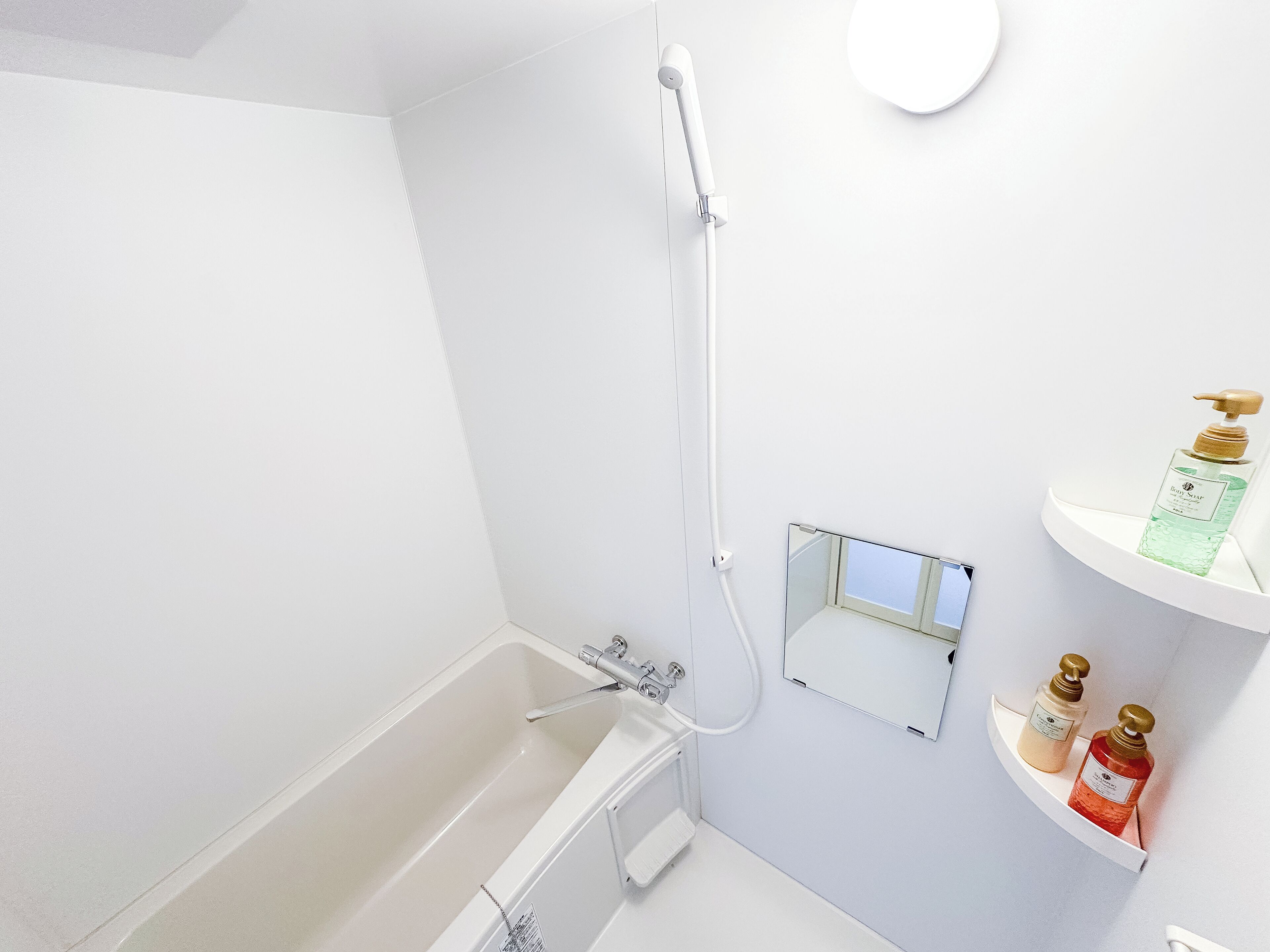 Hair dryer, towels, shampoo, toilet paper