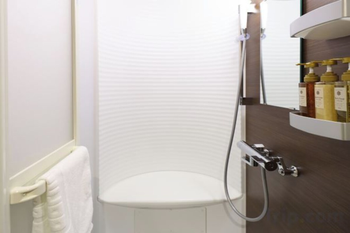 Shower, hair dryer, slippers, towels
