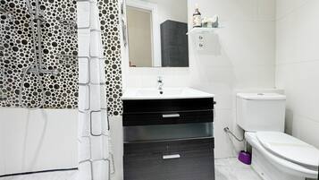 Sèche-cheveux, serviettes fournies, savon, papier toilette