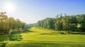A golf course with a clear path, surrounded by trees and a bright sky. - Bogey Bungalow-Four Seasons-1BD/1BA/Balcony/Pool/Golf-2PP (Lake Ozark)