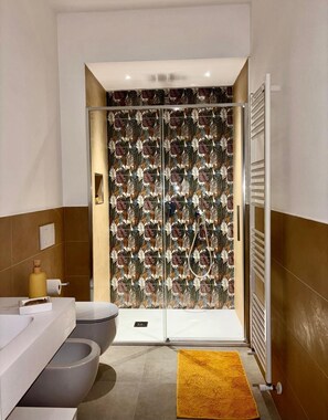 Regadera, secadora de cabello, bidet, toallas 