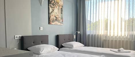Habitación estándar con 1 cama matrimonial o 2 individuales | 1 habitación, escritorio y espacio para trabajar con laptop