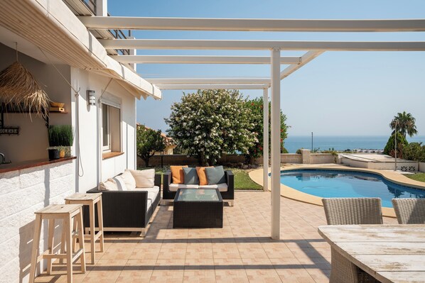 Villa, Sea View | Terrace/patio - Spacious 3BR Villa with pool and views (Fuengirola)