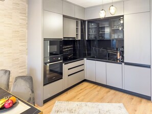 Fridge, microwave, oven, dishwasher