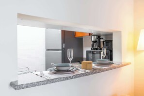 Fridge, microwave, stovetop, toaster