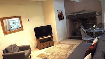 Smart TV, fireplace, video games, books