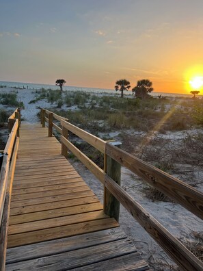 Accommodatie ligt op het strand, ligstoelen, strandlakens