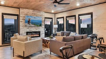 TV, fireplace, video games, stereo