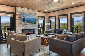 TV, fireplace, video games, foosball