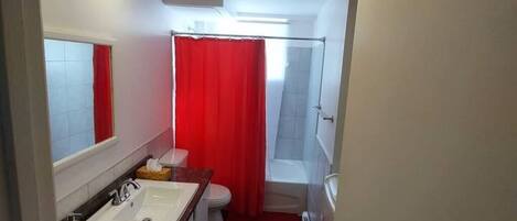 Hårtork, bidé, handdukar och tvål