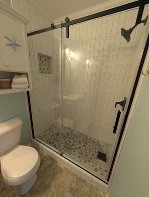 Hair dryer, towels, toilet paper