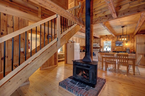 Designed for slow mornings and star-filled nights, this secluded Northeast Kingdom escape features a year-round heated hot tub and private pond.