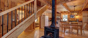 Designed for slow mornings and star-filled nights, this secluded Northeast Kingdom escape features a year-round heated hot tub and private pond.