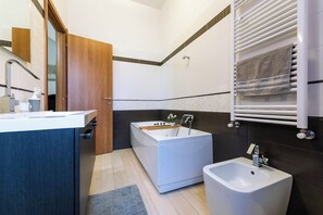 Regadera, tina de hidromasaje, secadora de cabello, bidet 
