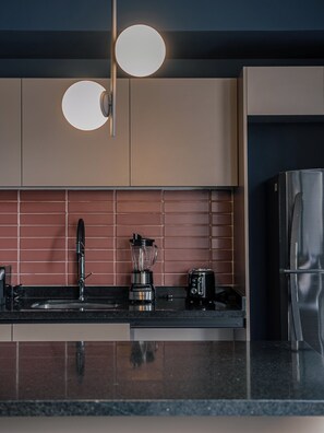 Luxury Apartment, Balcony, City View | Private kitchen