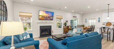 TV connectée, cheminée, jeux vidéo