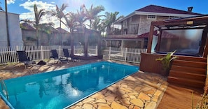 Outdoor pool, open 8:00 AM to 8:00 PM, sun loungers