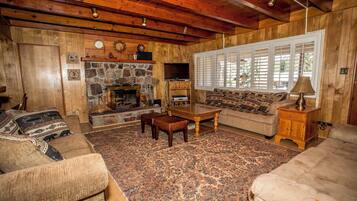 Apartment, Multiple Beds, Fireplace, Mountain View | Living area | TV, fireplace