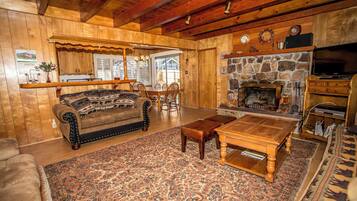 Apartment, Multiple Beds, Fireplace, Mountain View | Living area | TV, fireplace