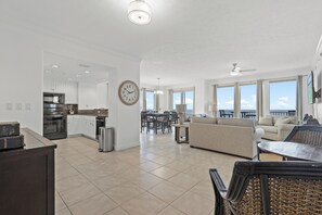 Condo, Multiple Beds, Balcony, Ocean View (Treasure Island Resort 1601) | Living room | 41-inch flat-screen TV with digital channels - Treasure Tides3br Beachfront Corner Unit Sleeps 8 With Stunning Gulf Views! (Panama City Beach)