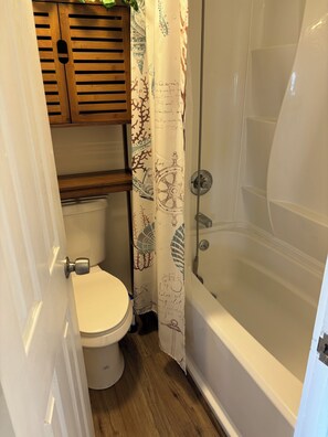 Ducha, secador de pelo, toallas, jabón