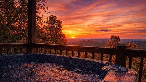 Outdoor spa tub - A Bear’s Eye View – Epic 4BR 3BA Cabin wGame Room, Hot Tub & Stunning Vistas!  (Sevierville)
