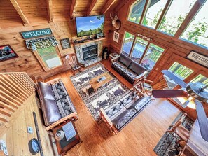 Smart TV, fireplace, video games, foosball