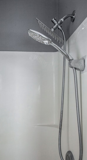 Shower, towels, toilet paper