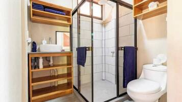Hair dryer, towels, toilet paper