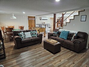 Smart TV, video games, foosball, music library